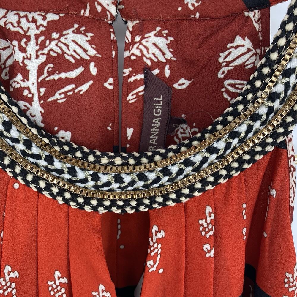 Ranna Gill Anthropologie Kaza Dress NWT Beaded Neck Red Size 2 - Picture 4 of 7